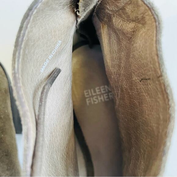 Eileen Fisher Taupe Suede Leather Lace Up Open Toes Block Heel Bootie 8.5 - Picture 7 of 8